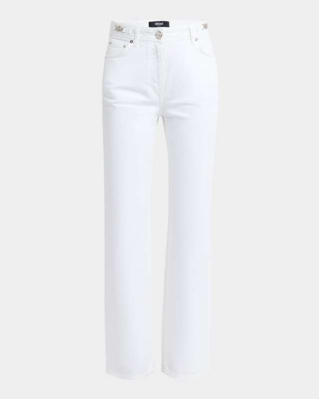 White Washed Denim Straight-Leg Pants